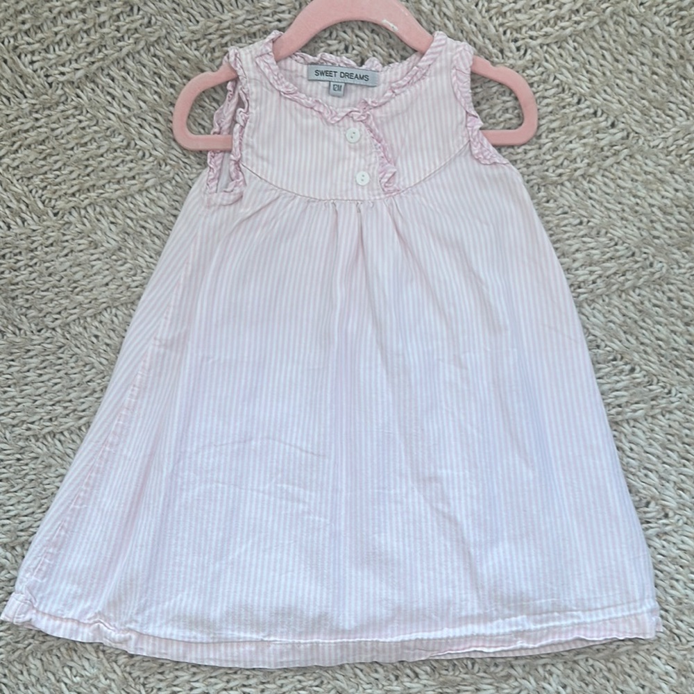 EUC Sweet Dreams Pink Striped Sleeveless Nightgown for Girls 12 mo